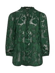 Yours Curve Green Jewel Tie Neck Blouse - Image 5 of 5