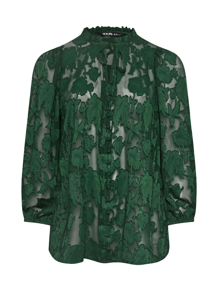 Yours Curve Green Jewel Tie Neck Blouse - Image 5 of 5