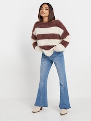 PixieGirl Petite Brown Stripe Feather Slash Neck Jumper - Image 2 of 5