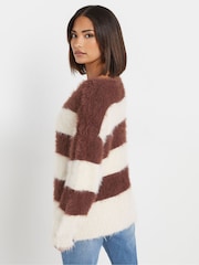PixieGirl Petite Brown Stripe Feather Slash Neck Jumper - Image 3 of 5