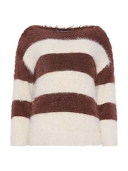 PixieGirl Petite Brown Stripe Feather Slash Neck Jumper - Image 5 of 5