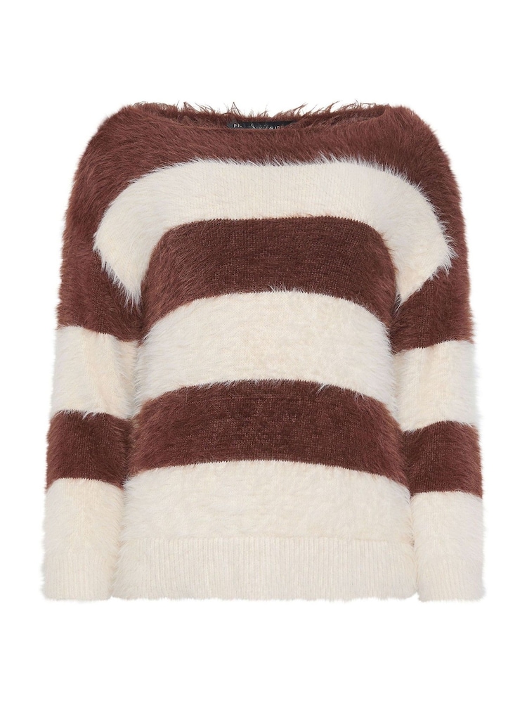 PixieGirl Petite Brown Stripe Feather Slash Neck Jumper - Image 5 of 5
