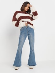 PixieGirl Petite Blue Twisted Seam Kick Flare Jeans - Image 1 of 5