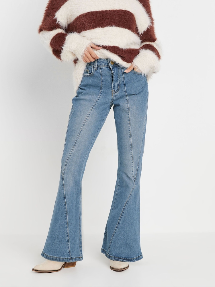 PixieGirl Petite Blue Twisted Seam Kick Flare Jeans - Image 2 of 5