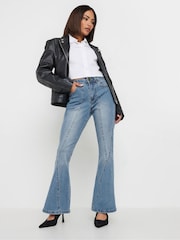 PixieGirl Petite Blue Twisted Seam Kick Flare Jeans - Image 3 of 5