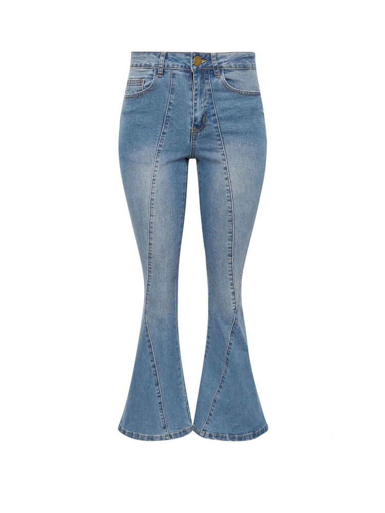 PixieGirl Petite Blue Twisted Seam Kick Flare Jeans - Image 5 of 5