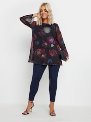 Yours Curve Black Mesh Flute Sleeve Top - Image 2 of 5