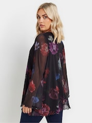 Yours Curve Black Mesh Flute Sleeve Top - Image 3 of 5
