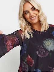 Yours Curve Black Mesh Flute Sleeve Top - Image 4 of 5