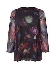 Yours Curve Black Mesh Flute Sleeve Top - Image 5 of 5