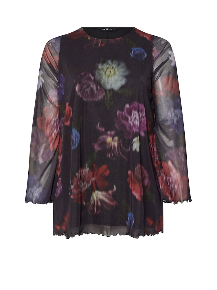 Yours Curve Black Mesh Flute Sleeve Top - Image 5 of 5