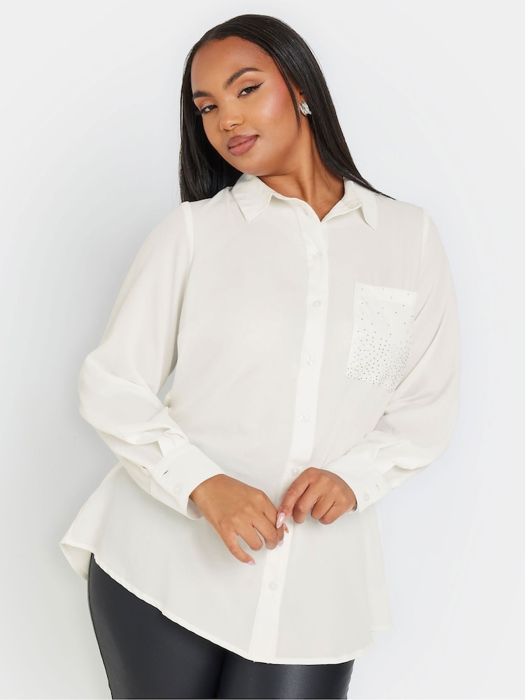 Yours Curve White Diamante Trickle Sleeve Shirt - Image 2 of 5
