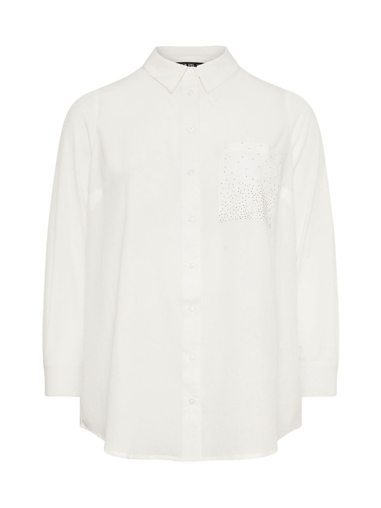 Yours Curve White Diamante Trickle Sleeve Shirt - Image 5 of 5