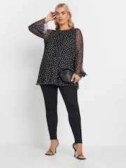 Yours Curve Black Mesh Flute Sleeve Top - Image 2 of 5