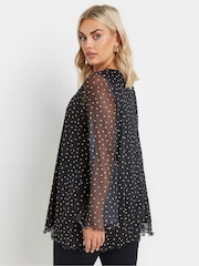Yours Curve Black Mesh Flute Sleeve Top - Image 3 of 5