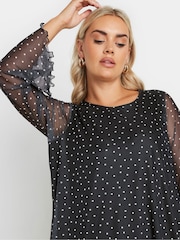 Yours Curve Black Mesh Flute Sleeve Top - Image 4 of 5