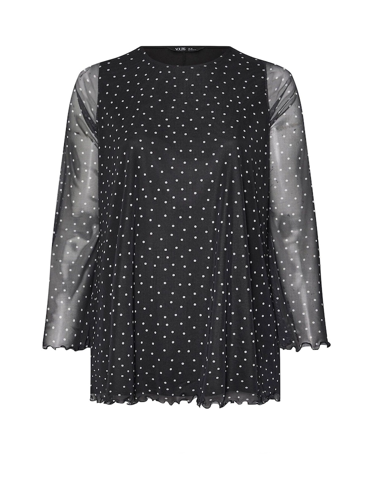 Yours Curve Black Mesh Flute Sleeve Top - Image 5 of 5