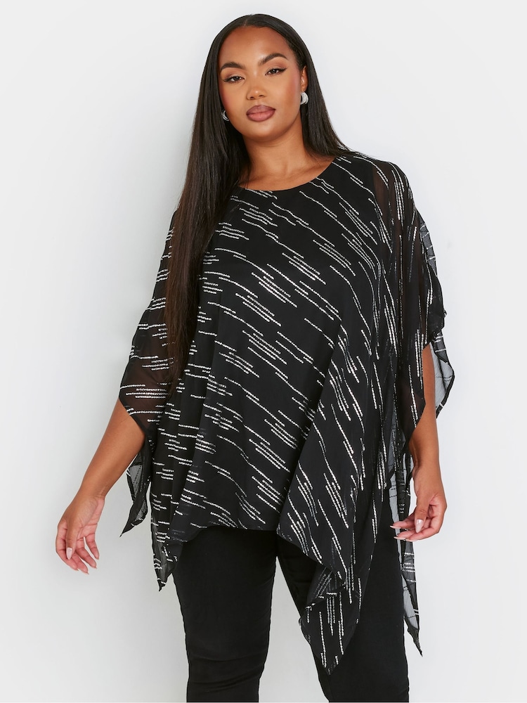 Yours Curve Black Drape Metallic Blouse - Image 1 of 6