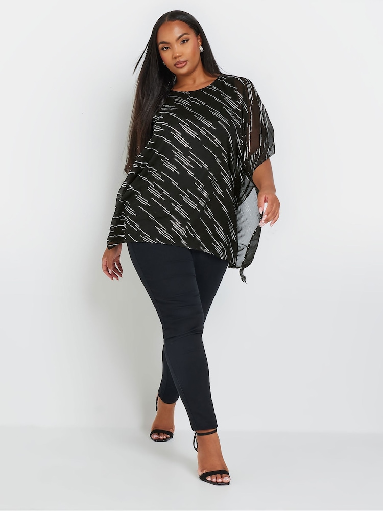 Yours Curve Black Drape Metallic Blouse - Image 2 of 6
