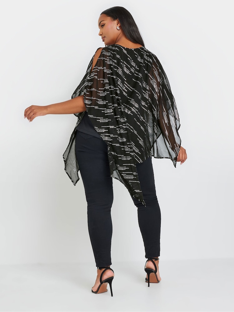 Yours Curve Black Drape Metallic Blouse - Image 3 of 6