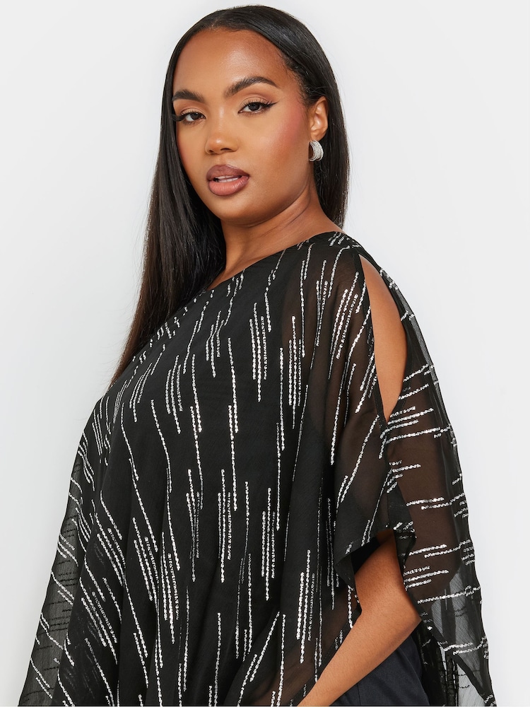 Yours Curve Black Drape Metallic Blouse - Image 4 of 6