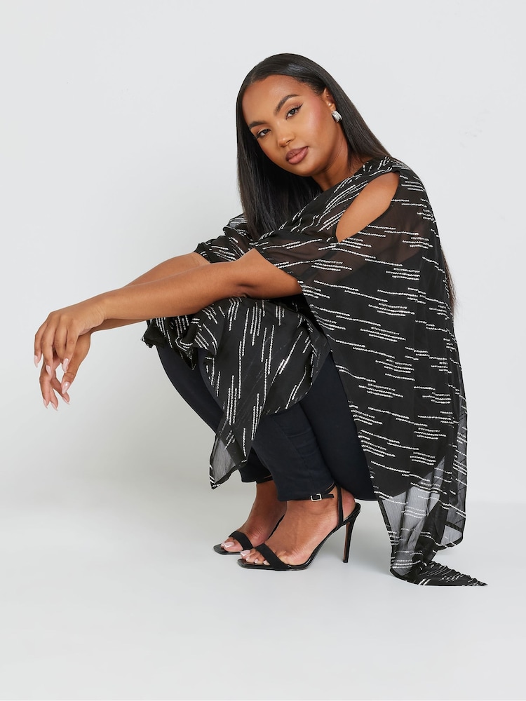 Yours Curve Black Drape Metallic Blouse - Image 5 of 6
