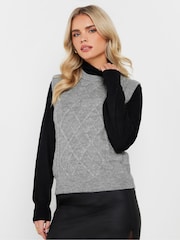 PixieGirl Petite Grey Cable Knit Vest Top - Image 1 of 5