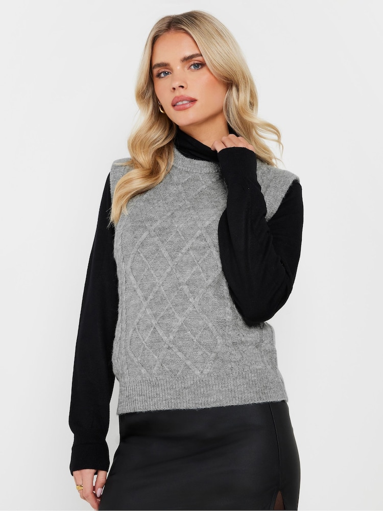 PixieGirl Petite Grey Cable Knit Vest Top - Image 1 of 5