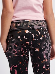 Juicy Couture Black Girls Velour Leopard Print Deep Waistband Joggers - Image 2 of 9