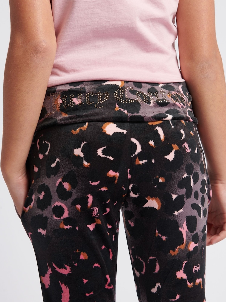 Juicy Couture Black Girls Velour Leopard Print Deep Waistband Joggers - Image 2 of 9