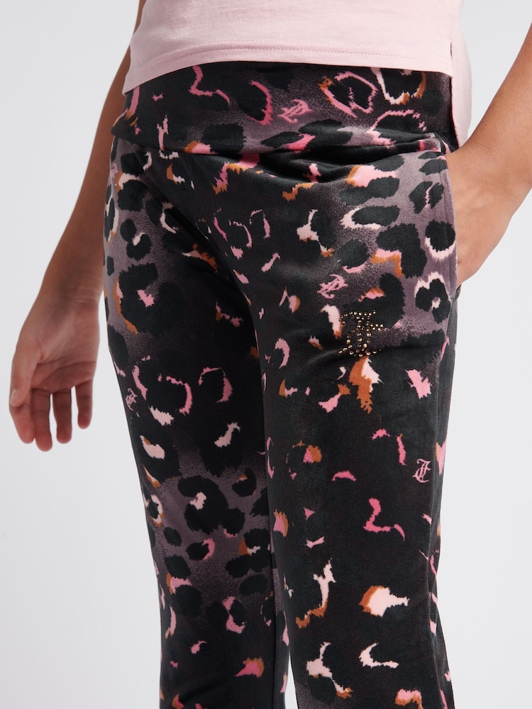 Juicy Couture Black Girls Velour Leopard Print Deep Waistband Joggers - Image 5 of 9