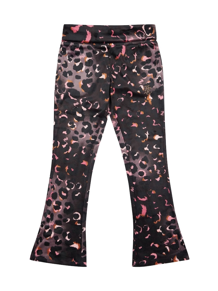 Juicy Couture Black Girls Velour Leopard Print Deep Waistband Joggers - Image 6 of 9