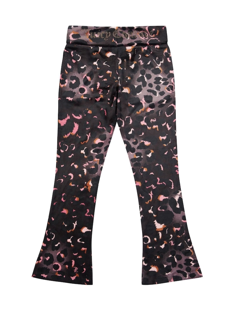 Juicy Couture Black Girls Velour Leopard Print Deep Waistband Joggers - Image 7 of 9