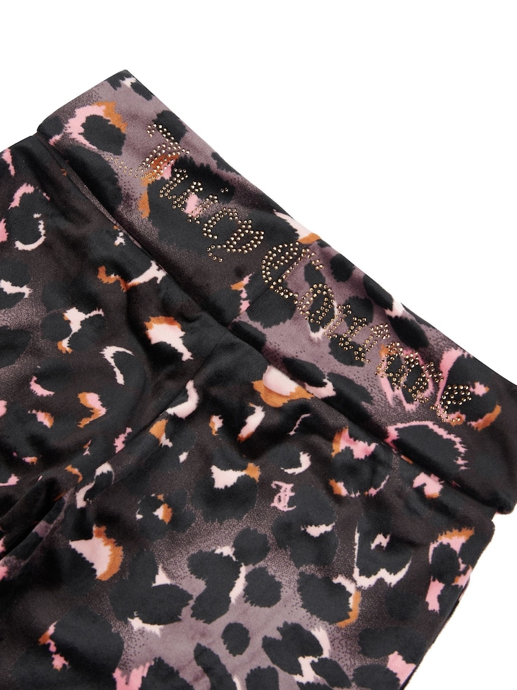 Juicy Couture Black Girls Velour Leopard Print Deep Waistband Joggers - Image 9 of 9