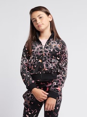 Juicy Couture Black Girls Velour Leopard Print Zip Thru Jacket - Image 1 of 6