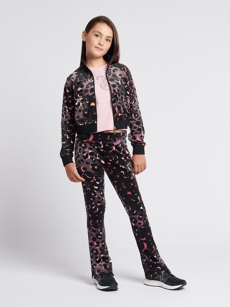 Juicy Couture Black Girls Velour Leopard Print Zip Thru Jacket - Image 3 of 6
