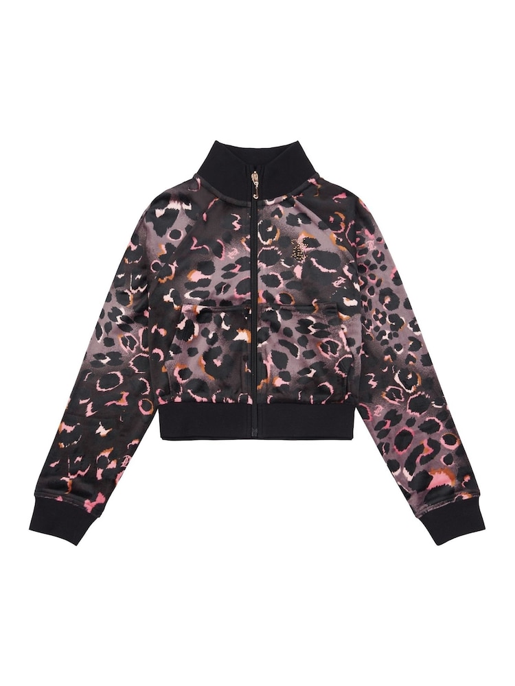 Juicy Couture Black Girls Velour Leopard Print Zip Thru Jacket - Image 4 of 6
