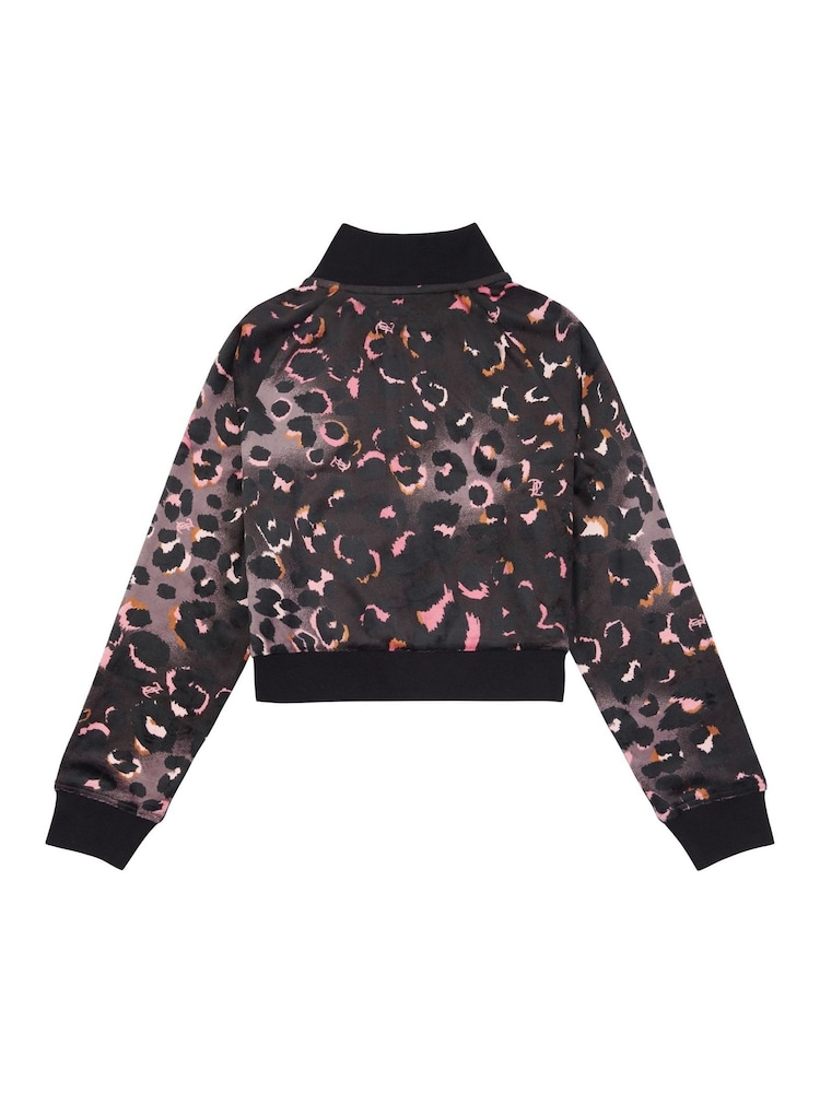 Juicy Couture Black Girls Velour Leopard Print Zip Thru Jacket - Image 5 of 6