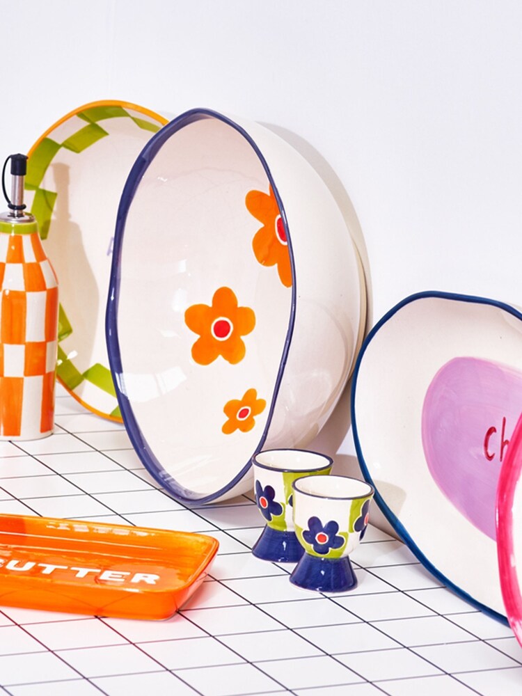 Oliver Bonas Multi Ceramic Flower Salad Bowl - Image 1 of 4