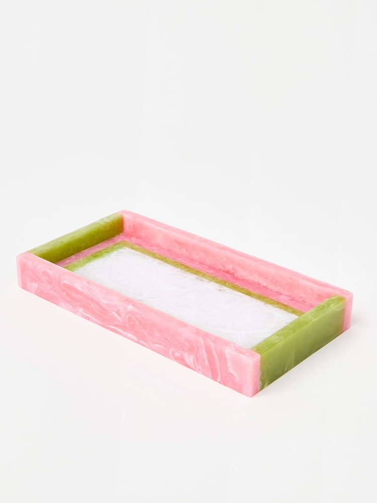 Oliver Bonas Pink Resin Colour Block Storage Tray - Image 1 of 3 Oliver Bonas Pink Resin Colour Block Storage Tray - Image 1 of 3
