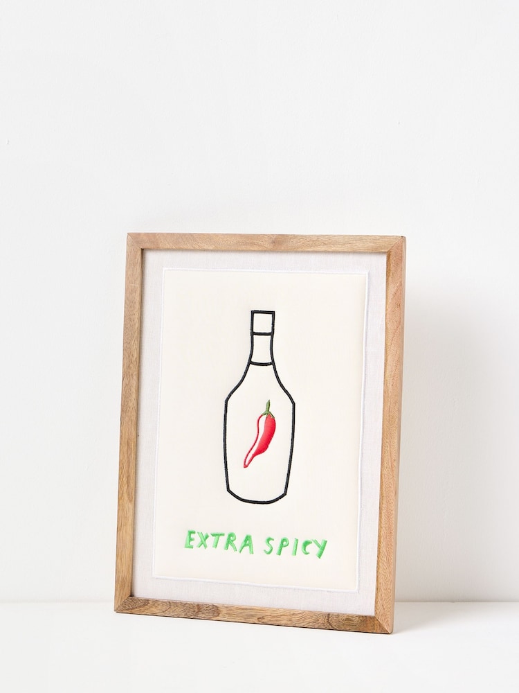 Oliver Bonas Multi Extra Spicy Embroidered Framed Wall Art - Image 2 of 4 Oliver Bonas Multi Extra Spicy Embroidered Framed Wall Art - Image 2 of 4