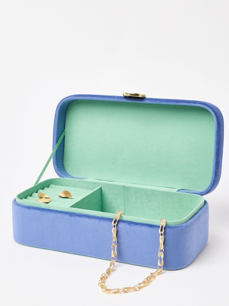 Oliver Bonas Blue Velvet Curved Jewellery Box Large - Image 1 of 4