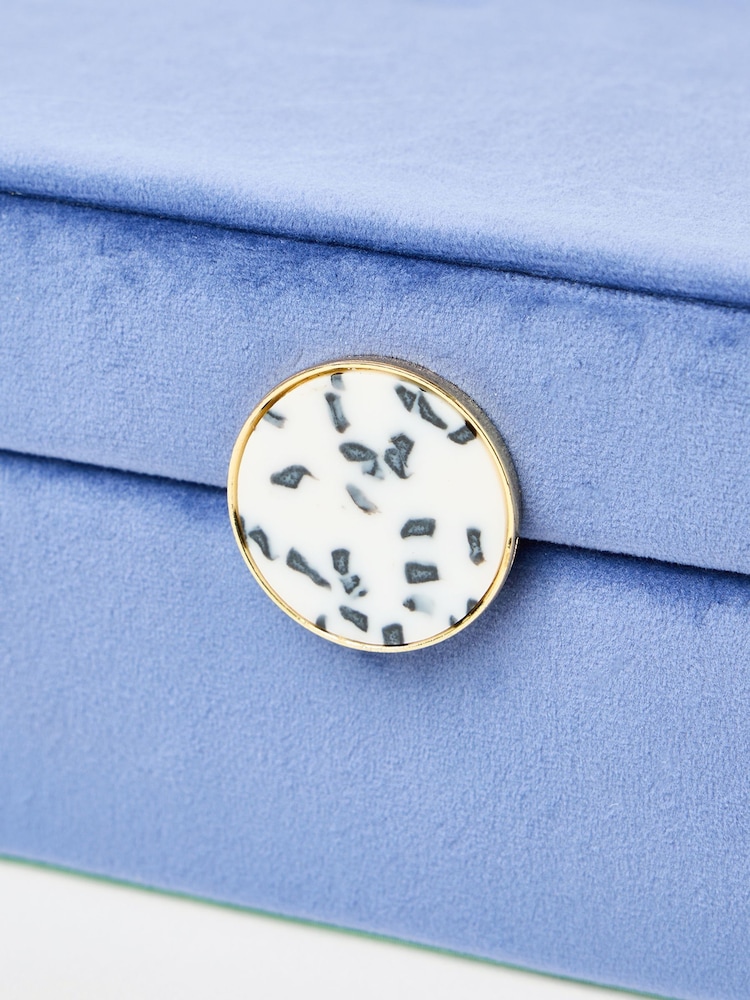 Oliver Bonas Blue Velvet Curved Jewellery Box Large - Image 4 of 4