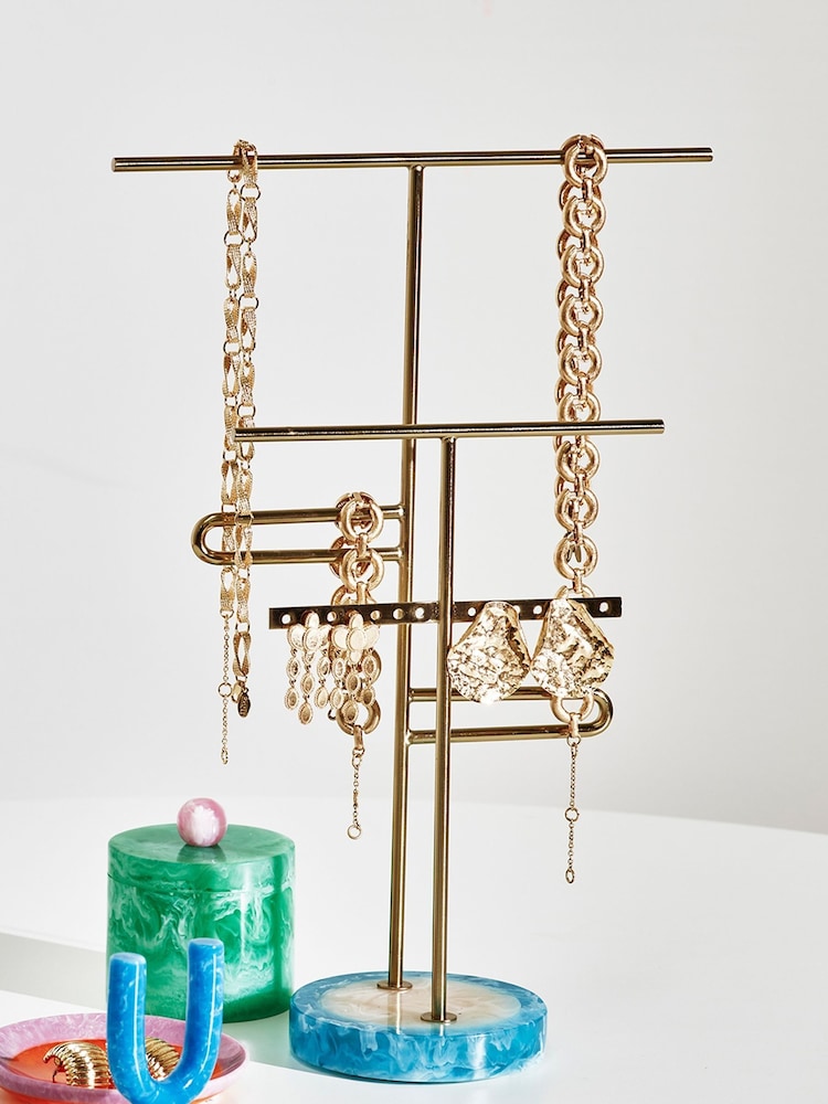 Oliver Bonas Blue Resin Gold Jewellery Stand - Image 2 of 4