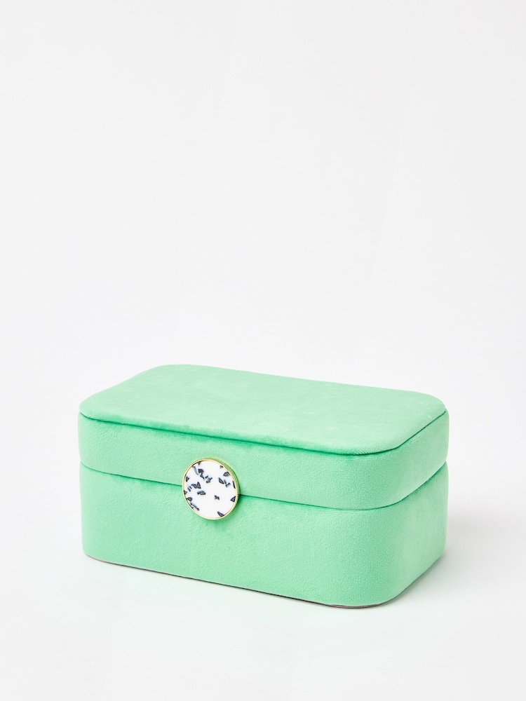 Oliver Bonas Green Velvet Curved Jewellery Box Medium - Image 1 of 4