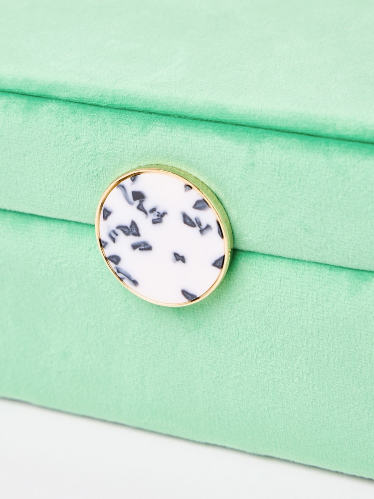 Oliver Bonas Green Velvet Curved Jewellery Box Medium - Image 4 of 4