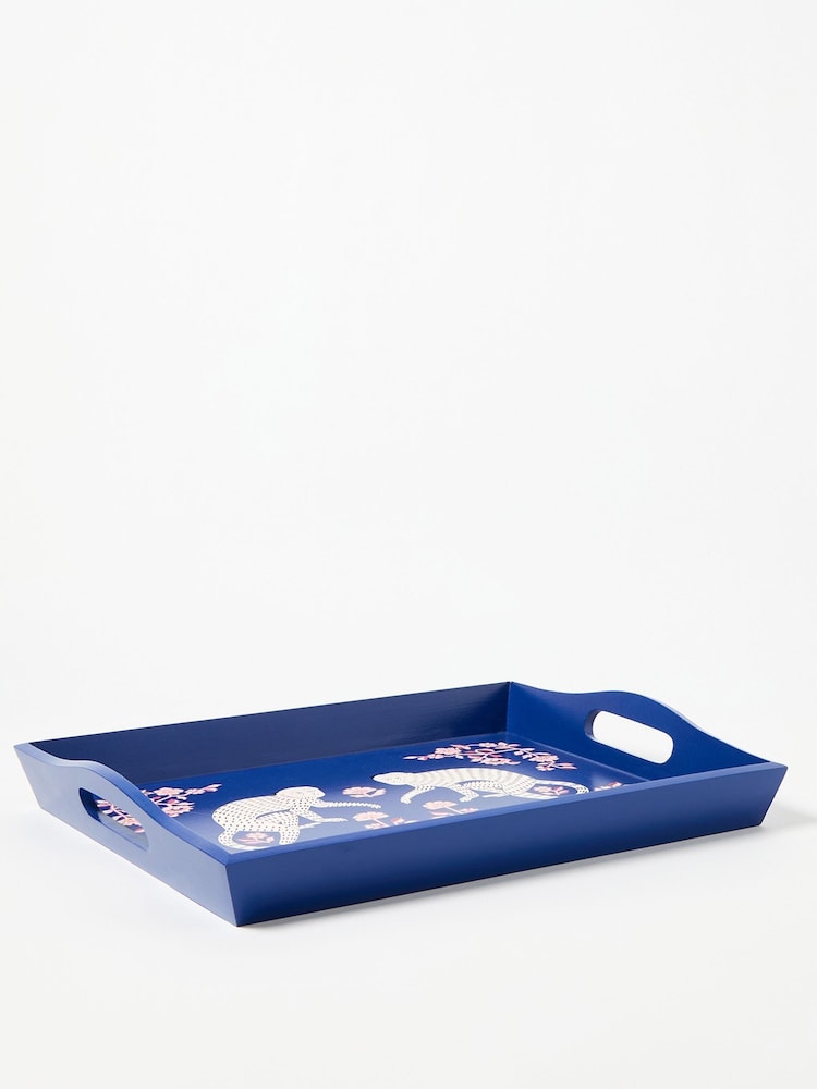 Oliver Bonas Blue Morris Monkey Hand Painted Tray - Image 1 of 4