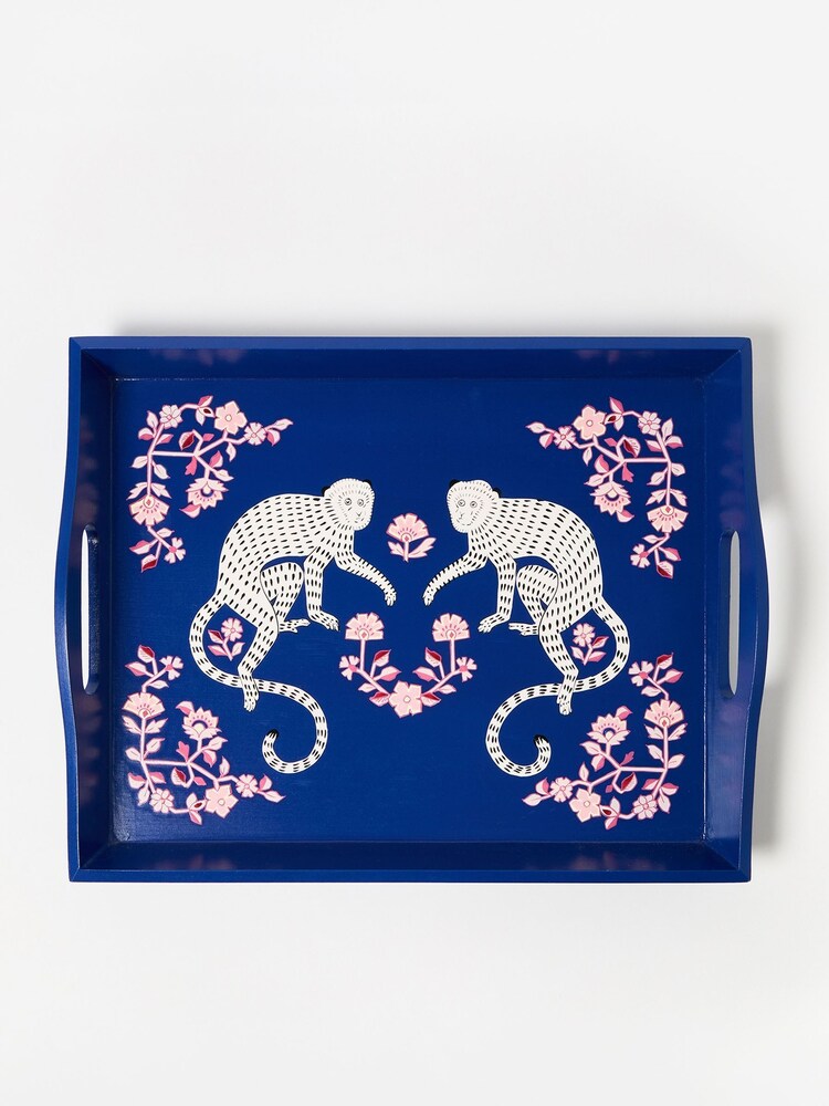 Oliver Bonas Blue Morris Monkey Hand Painted Tray - Image 2 of 4