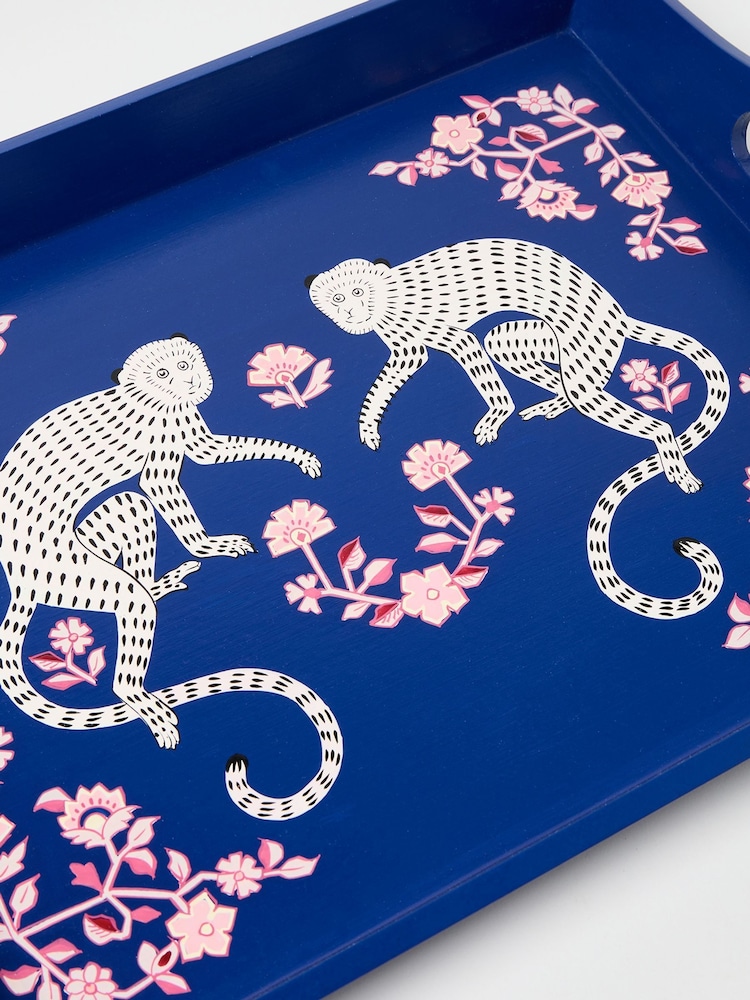 Oliver Bonas Blue Morris Monkey Hand Painted Tray - Image 4 of 4