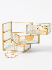 Oliver Bonas Gold Glass Swivel Tiered Jewellery Box - Image 1 of 4